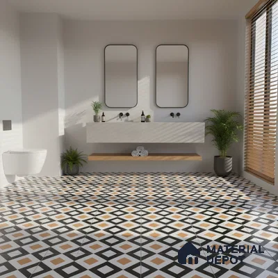 Moroccan Floor & Wall Tile TL 00253 Noir Yellow 1 ft x 1 ft Matte Finish Ceramic Tile - 9 mm | Suitable For Kitchen, Bathroom, Dining Area | Please Expect a Slight Variation of Pattern