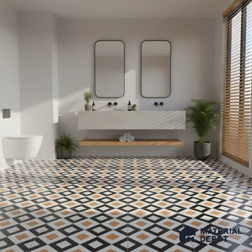Moroccan Floor & Wall Tile TL 00253 Noir Yellow 1 ft x 1 ft Matte Finish Ceramic Tile - 9 mm | Suitable For Kitchen, Bathroom, Dining Area | Please Expect a Slight Variation of Pattern