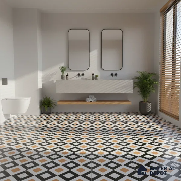 Moroccan Floor & Wall Tile TL 00253 Noir Yellow 1 ft x 1 ft Matte Finish Ceramic Tile - 9 mm | Suitable For Kitchen, Bathroom, Dining Area | Please Expect a Slight Variation of Pattern
