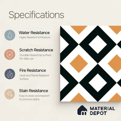 Moroccan Floor & Wall Tile TL 00253 Noir Yellow 1 ft x 1 ft Matte Finish Ceramic Tile - 9 mm | Suitable For Kitchen, Bathroom, Dining Area | Please Expect a Slight Variation of Pattern