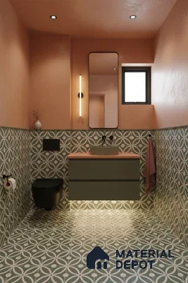Moroccan Floor & Wall Tile TL 00254 Floral Green 1 ft x 1 ft Matte Finish Ceramic Tile - 9 mm | Suitable For Kitchen, Bathroom, Dining Area | Please Expect a Slight Variation of Pattern
