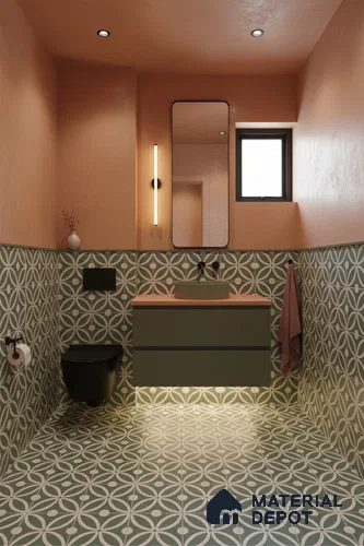 Moroccan Floor & Wall Tile TL 00254 Floral Green 1 ft x 1 ft Matte Finish Ceramic Tile - 9 mm | Suitable For Kitchen, Bathroom, Dining Area | Please Expect a Slight Variation of Pattern
