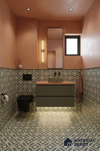 Moroccan Floor & Wall Tile TL 00254 Floral Green 1 ft x 1 ft Matte Finish Ceramic Tile - 9 mm | Suitable For Kitchen, Bathroom, Dining Area | Please Expect a Slight Variation of Pattern