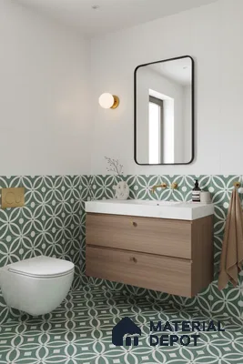 Moroccan Floor & Wall Tile TL 00254 Floral Green 1 ft x 1 ft Matte Finish Ceramic Tile - 9 mm | Suitable For Kitchen, Bathroom, Dining Area | Please Expect a Slight Variation of Pattern