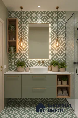 Moroccan Floor & Wall Tile TL 00254 Floral Green 1 ft x 1 ft Matte Finish Ceramic Tile - 9 mm | Suitable For Kitchen, Bathroom, Dining Area | Please Expect a Slight Variation of Pattern