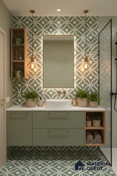 Moroccan Floor & Wall Tile TL 00254 Floral Green 1 ft x 1 ft Matte Finish Ceramic Tile - 9 mm | Suitable For Kitchen, Bathroom, Dining Area | Please Expect a Slight Variation of Pattern