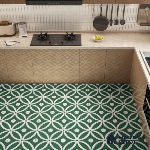 Moroccan Floor & Wall Tile TL 00254 Floral Green 1 ft x 1 ft Matte Finish Ceramic Tile - 9 mm | Suitable For Kitchen, Bathroom, Dining Area | Please Expect a Slight Variation of Pattern