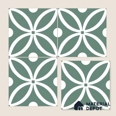 Moroccan Floor & Wall Tile TL 00254 Floral Green 1 ft x 1 ft Matte Finish Ceramic Tile - 9 mm | Suitable For Kitchen, Bathroom, Dining Area | Please Expect a Slight Variation of Pattern