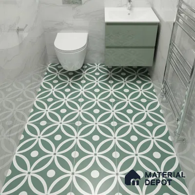 Moroccan Floor & Wall Tile TL 00254 Floral Green 1 ft x 1 ft Matte Finish Ceramic Tile - 9 mm | Suitable For Kitchen, Bathroom, Dining Area | Please Expect a Slight Variation of Pattern
