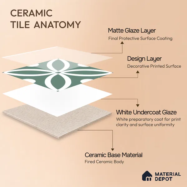 Moroccan Floor & Wall Tile TL 00254 Floral Green 1 ft x 1 ft Matte Finish Ceramic Tile - 9 mm | Suitable For Kitchen, Bathroom, Dining Area | Please Expect a Slight Variation of Pattern