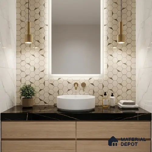 Glass Highligter Wall Tile TL 00258 Shadow Hexa 2 ft x 1 ft Glossy Finish Ceramic Tile - 9 mm | Suitable For Bathroom, Kitchen Backsplashes