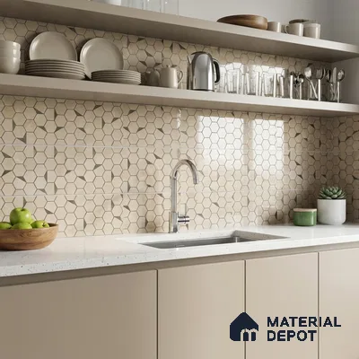 Glass Highligter Wall Tile TL 00258 Shadow Hexa 2 ft x 1 ft Glossy Finish Ceramic Tile - 9 mm | Suitable For Bathroom, Kitchen Backsplashes