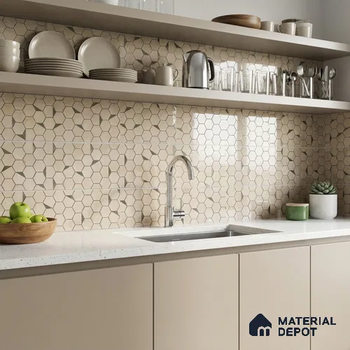 Glass Highligter Wall Tile TL 00258 Shadow Hexa 2 ft x 1 ft Glossy Finish Ceramic Tile - 9 mm | Suitable For Bathroom, Kitchen Backsplashes
