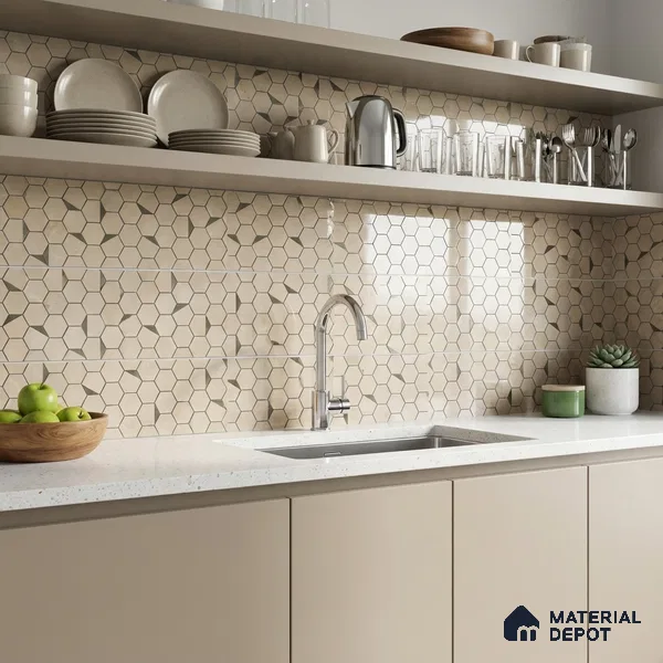 Glass Highligter Wall Tile TL 00258 Shadow Hexa 2 ft x 1 ft Glossy Finish Ceramic Tile - 9 mm | Suitable For Bathroom, Kitchen Backsplashes