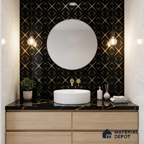 Glass Highligter Wall Tile TL 00259 B Midnight Matrix 2 ft x 1 ft Glossy Finish Ceramic Tile - 9 mm | Suitable For Bathroom, Kitchen Backsplashes