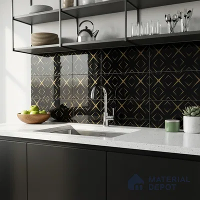 Glass Highligter Wall Tile TL 00259 B Midnight Matrix 2 ft x 1 ft Glossy Finish Ceramic Tile - 9 mm | Suitable For Bathroom, Kitchen Backsplashes