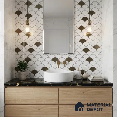 Glass Highlighter Wall Tile TL 00260 Fan Marble 2 ft x 1 ft Glossy Finish Ceramic Tile - 9 mm | Suitable For Kitchen, Bathroom & Accent/Feature Wall