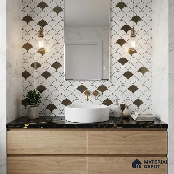 Glass Highlighter Wall Tile TL 00260 Fan Marble 2 ft x 1 ft Glossy Finish Ceramic Tile - 9 mm | Suitable For Kitchen, Bathroom & Accent/Feature Wall