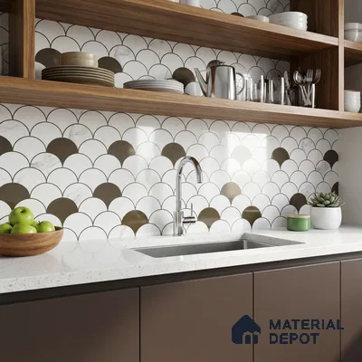 Glass Highlighter Wall Tile TL 00260 Fan Marble 2 ft x 1 ft Glossy Finish Ceramic Tile - 9 mm | Suitable For Kitchen, Bathroom & Accent/Feature Wall