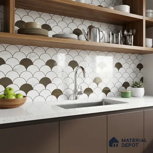 Glass Highligter Wall Tile TL 00260 Fan Marble 2 ft x 1 ft Glossy Finish Ceramic Tile - 9 mm | Suitable For Bathroom, Kitchen Backsplashes