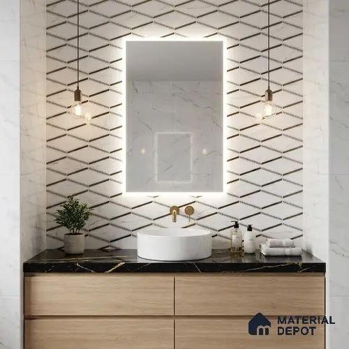 Glass Highligter Wall Tile TL 00261 Marble Prism 2 ft x 1 ft Glossy Finish Ceramic Tile - 9 mm | Suitable For Bathroom, Kitchen Backsplashes