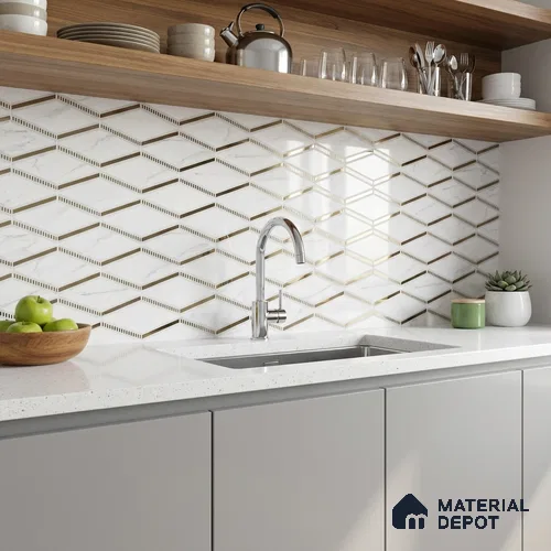 Glass Highligter Wall Tile TL 00261 Marble Prism 2 ft x 1 ft Glossy Finish Ceramic Tile - 9 mm | Suitable For Bathroom, Kitchen Backsplashes