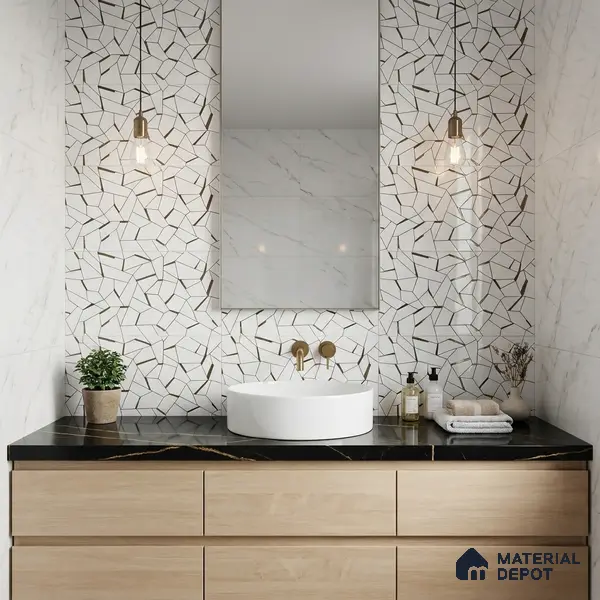 Glass Highligter Wall Tile TL 00262 A White Shatter 2 ft x 1 ft Glossy Finish Ceramic Tile - 9 mm | Suitable For Bathroom, Kitchen Backsplashes