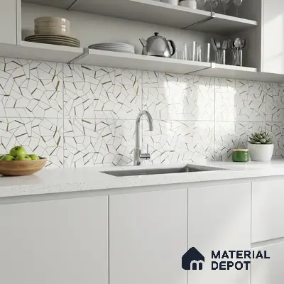 Glass Highligter Wall Tile TL 00262 A White Shatter 2 ft x 1 ft Glossy Finish Ceramic Tile - 9 mm | Suitable For Bathroom, Kitchen Backsplashes