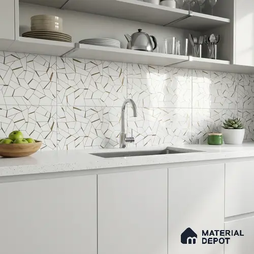 Glass Highligter Wall Tile TL 00262 A White Shatter 2 ft x 1 ft Glossy Finish Ceramic Tile - 9 mm | Suitable For Bathroom, Kitchen Backsplashes