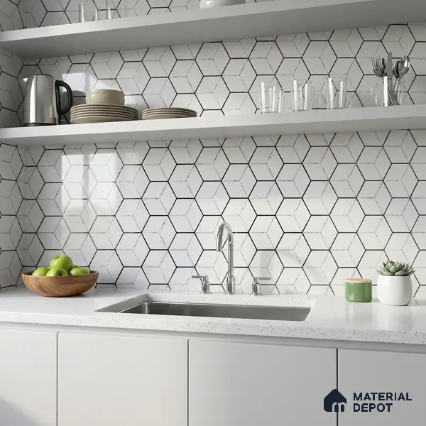 Glass Highligter Wall Tile TL 00265 Shadow Hive 2 ft x 1 ft Glossy Finish Ceramic Tile - 9 mm | Suitable For Bathroom, Kitchen Backsplashes