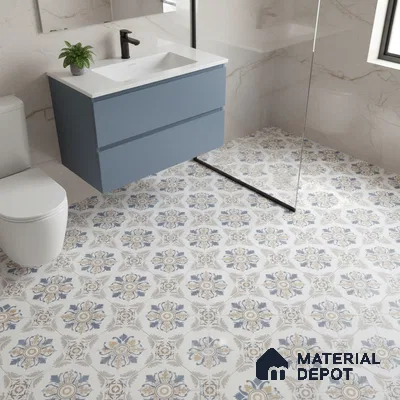 Moroccan Wall & Floor Tile TL 00295 Orange & Blue Matte Finish 1 ft x 1 ft Glazed Vitrified Tile - 12 mm | Suitable For Bathroom, Kitchen, Living Area | Please Expect a Slight Variation of Pattern