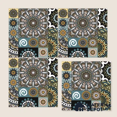 Moroccan Wall & Floor Tile TL 00300 Blue & Yellow Matte Finish 1 ft x 1 ft Glazed Vitrified Tile - 12 mm | Suitable For Bathroom, Kitchen, Balcony | Please Expect a Slight Variation of Pattern