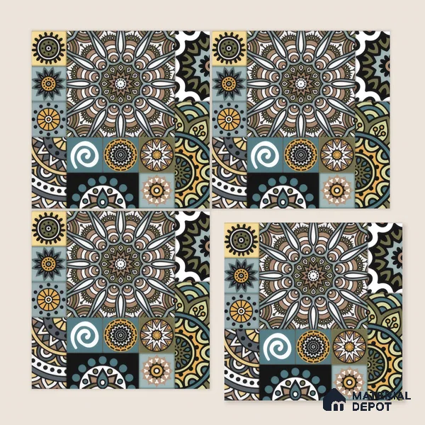 Moroccan Wall & Floor Tile TL 00300 Blue & Yellow Matte Finish 1 ft x 1 ft Glazed Vitrified Tile - 12 mm | Suitable For Bathroom, Kitchen, Balcony | Please Expect a Slight Variation of Pattern