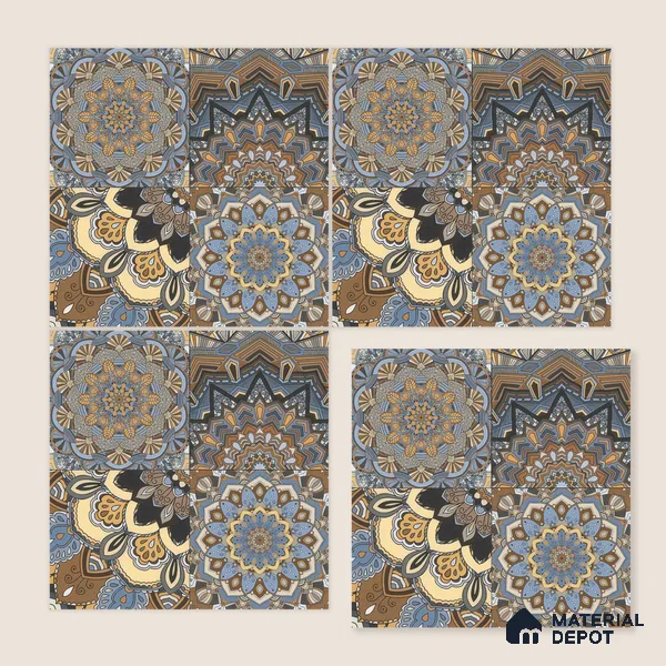 Moroccan Wall & Floor Tile TL 00303 Brown & Blue Matte Finish 1 ft x 1 ft Glazed Vitrified Tile - 12 mm | Suitable For Bathroom, Kitchen, Accent/Feature Wall | Please Expect a Slight Variation of Pattern