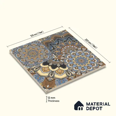 Moroccan Wall & Floor Tile TL 00303 Brown & Blue Matte Finish 1 ft x 1 ft Glazed Vitrified Tile - 12 mm | Suitable For Bathroom, Kitchen, Accent/Feature Wall | Please Expect a Slight Variation of Pattern