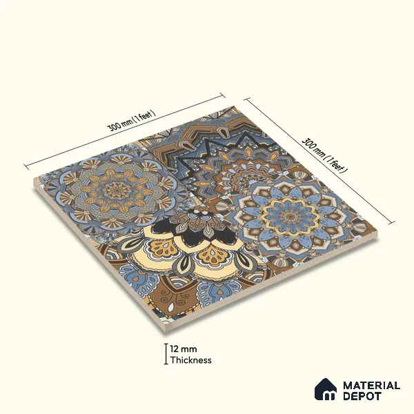 Moroccan Wall & Floor Tile TL 00303 Brown & Blue Matte Finish 1 ft x 1 ft Glazed Vitrified Tile - 12 mm | Suitable For Bathroom, Kitchen, Accent/Feature Wall | Please Expect a Slight Variation of Pattern