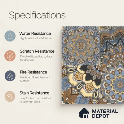 Moroccan Wall & Floor Tile TL 00303 Brown & Blue Matte Finish 1 ft x 1 ft Glazed Vitrified Tile - 12 mm | Suitable For Bathroom, Kitchen, Accent/Feature Wall | Please Expect a Slight Variation of Pattern