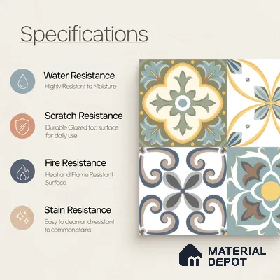 Moroccan Wall & Floor Tile TL 00304 Yellow & Blue Matte Finish 1 ft x 1 ft Glazed Vitrified Tile - 12 mm | Suitable For Bathroom, Kitchen, Balcony | Please Expect a Slight Variation of Pattern