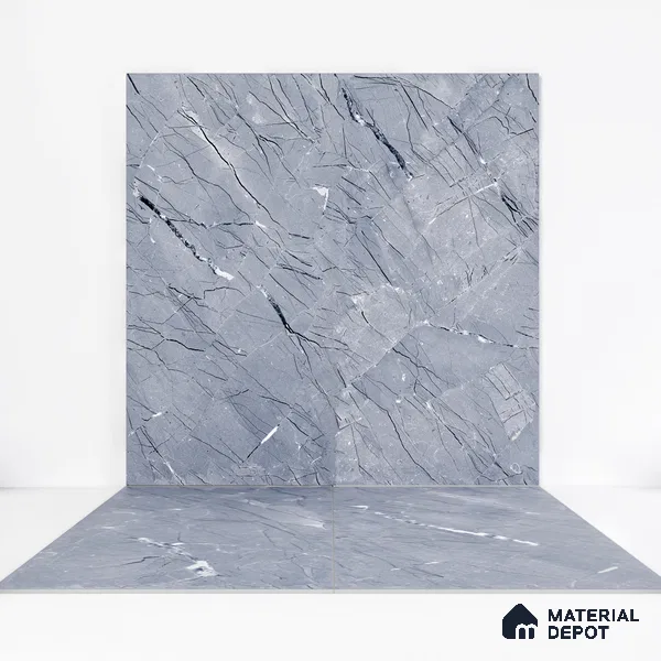 Marble Bardiglio Wall & Floor Tile TL 00360 Slate Grey 4 ft x 2 ft Matte Finish Vitrified Tile - 9 mm | Suitable For Living Room, Bedroom, Kitchen