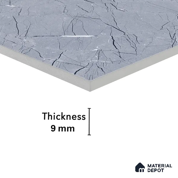 Marble Bardiglio Wall & Floor Tile TL 00360 Slate Grey 4 ft x 2 ft Matte Finish Vitrified Tile - 9 mm | Suitable For Living Room, Bedroom, Kitchen
