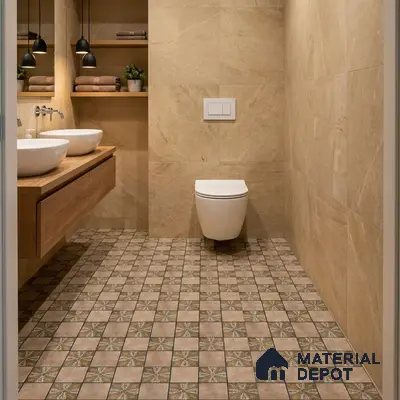 Parking Floor Tile TL 00417 Floral Brown 16 x 16 inch Vitrified Anti Skid Matte Finish Heavy Duty Tile - 12 mm | Suitable For Balcony, Terrace, Pathways | Pattern Alignment May Vary | 2-3 mm Spacer is Mandatory