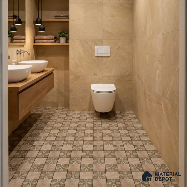 Parking Floor Tile TL 00417 Floral Brown 16 x 16 inch Vitrified Anti Skid Matte Finish Heavy Duty Tile - 12 mm | Suitable For Balcony, Terrace, Pathways | Pattern Alignment May Vary | 2-3 mm Spacer is Mandatory