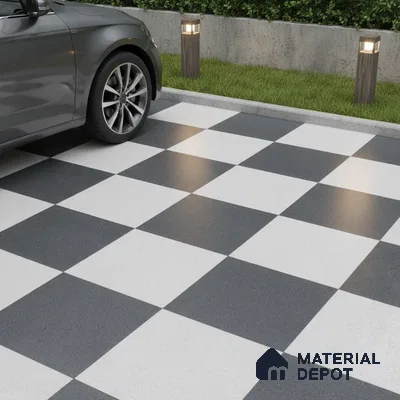 Parking Floor Tile TL 00418 B Light Ice White 16 x 16 inch Vitrified Anti Skid Matte Finish Heavy Duty Tile - 12 mm | Suitable For Balcony, Terrace, Pathways | Pattern Alignment May Vary | 2-3 mm Spacer is Mandatory