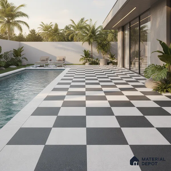 Parking Floor Tile TL 00418 B Light Ice White 16 x 16 inch Vitrified Anti Skid Matte Finish Heavy Duty Tile - 12 mm | Suitable For Balcony, Terrace, Pathways | Pattern Alignment May Vary | 2-3 mm Spacer is Mandatory