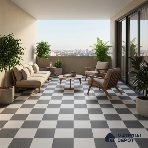 Parking Floor Tile TL 00418 B Light Ice White 16 x 16 inch Vitrified Anti Skid Matte Finish Heavy Duty Tile - 12 mm | Suitable For Balcony, Terrace, Pathways | Pattern Alignment May Vary | 2-3 mm Spacer is Mandatory