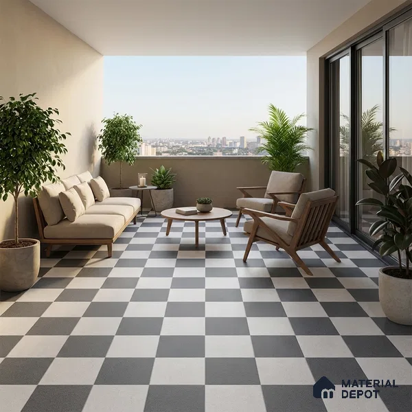 Parking Floor Tile TL 00418 B Light Ice White 16 x 16 inch Vitrified Anti Skid Matte Finish Heavy Duty Tile - 12 mm | Suitable For Balcony, Terrace, Pathways | Pattern Alignment May Vary | 2-3 mm Spacer is Mandatory