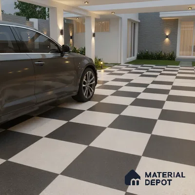Parking Floor Tile TL 00418 A Dark Neo Black 16 x 16 inch Vitrified Anti Skid Matte Finish Heavy Duty Tile - 12 mm | Suitable For Balcony, Bathroom, Pathways | Pattern Alignment May Vary | 2-3 mm Spacer is Mandatory