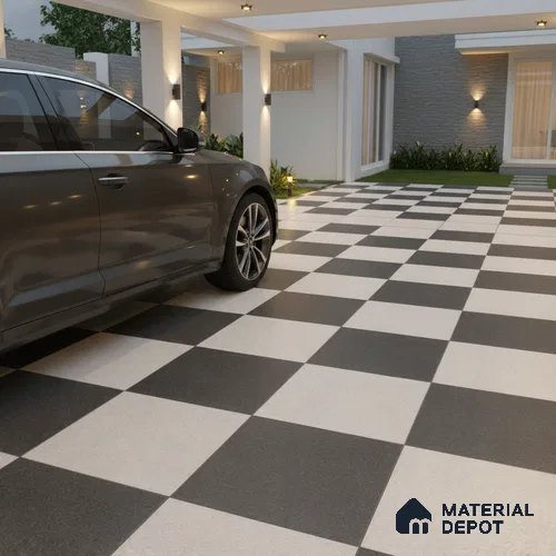 Parking Floor Tile TL 00418 A Dark Neo Black 16 x 16 inch Vitrified Anti Skid Matte Finish Heavy Duty Tile - 12 mm | Suitable For Balcony, Bathroom, Pathways | Pattern Alignment May Vary | 2-3 mm Spacer is Mandatory