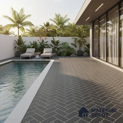 Parking Floor Tile TL 00421 Geometric Black 16 x 16 inch Vitrified Anti Skid Matte Finish Heavy Duty Tile - 12 mm | Suitable For Balcony, Terrace, Pathways | Pattern Alignment May Vary | 2-3 mm Spacer is Mandatory