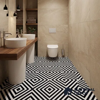 Parking Floor Tile TL 00423 Zebra White 16 x 16 inch Vitrified Anti Skid Matte Finish Heavy Duty Tile - 12 mm | Suitable For Balcony, Terrace, Bathroom | Pattern Alignment May Vary | 2-3 mm Spacer is Mandatory